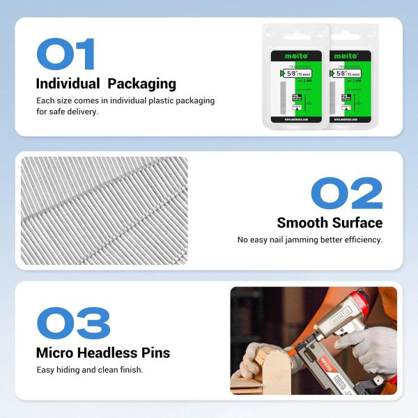 Meite Galvanized Pin Nails 23 Gauge Headless Steel Fasteners-3