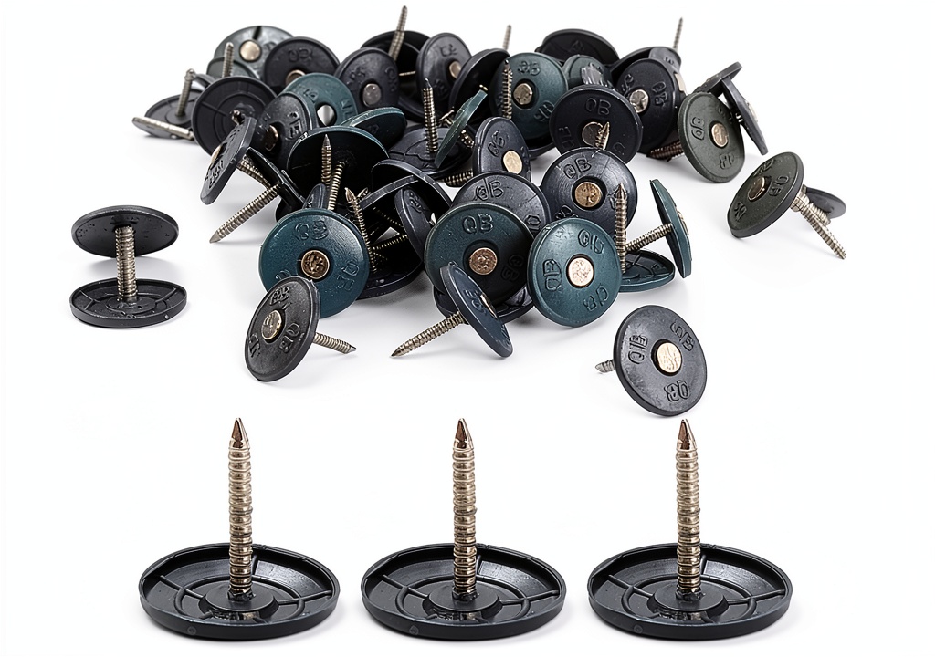 'Plastic cap nails securing roofing felt on a roof'