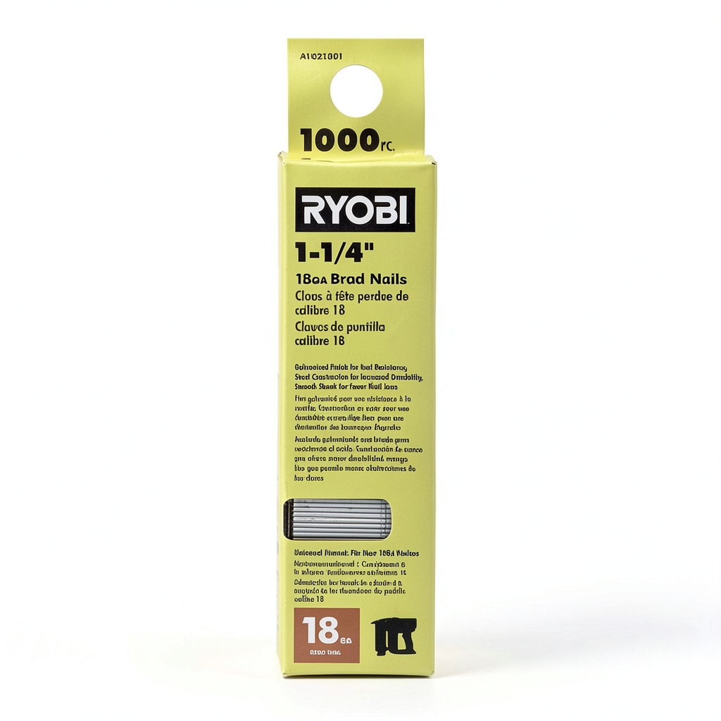 Ryobi brad nails being loaded into a nail gun